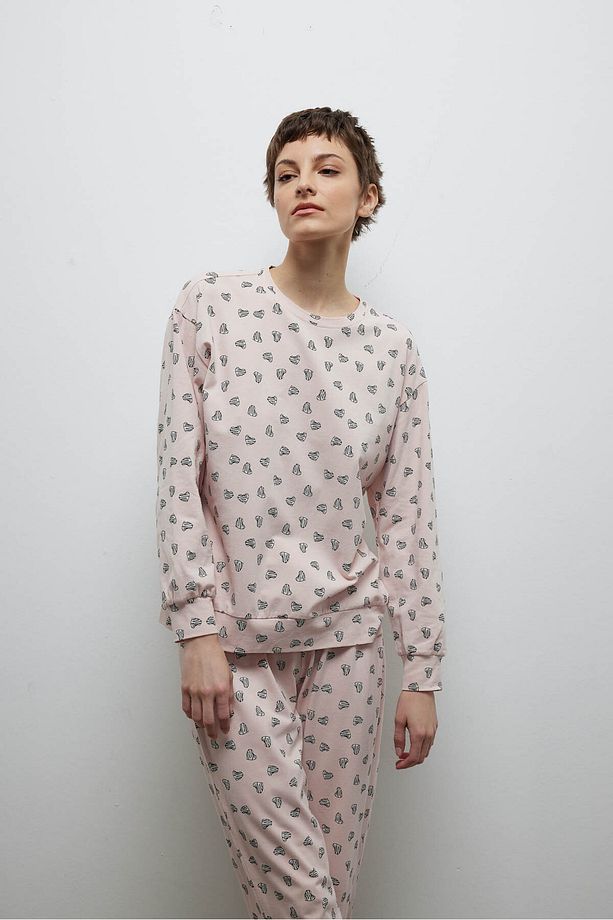 Kadın Pamuklu Uzun Kollu Pijama Üstü - 1