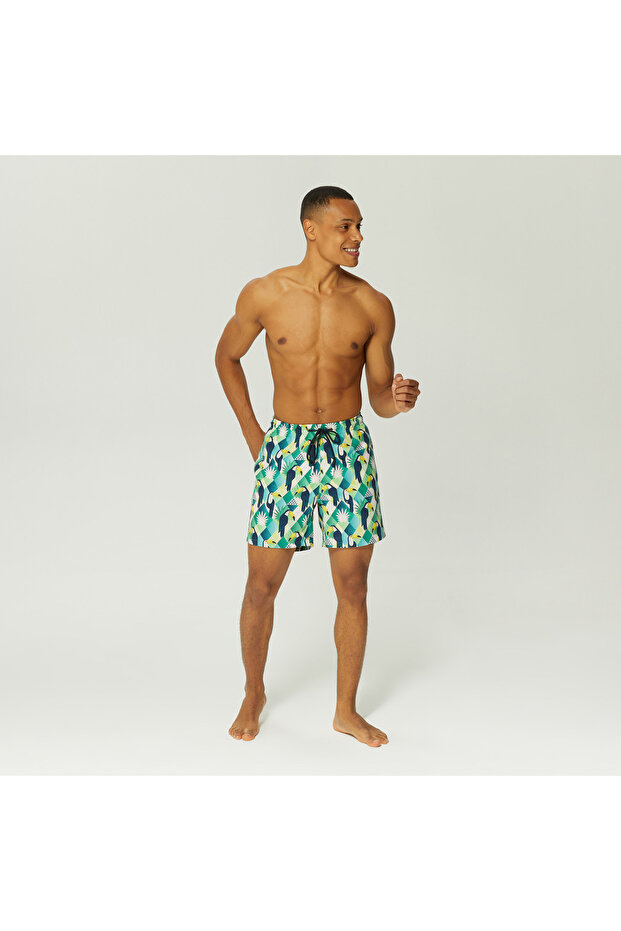 ERKEK YEŞİL STANDART FIT DESENLİ MAYO ŞORT - 1