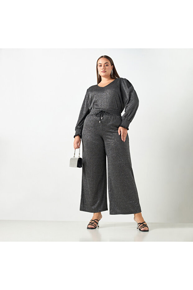 Plus Size Ulla Popken Textured Pants with Drawstring Closure - 2