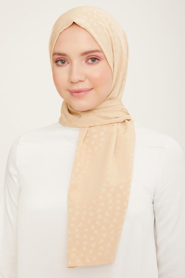 Jacquard Heart Detailed Shawl Cream Color