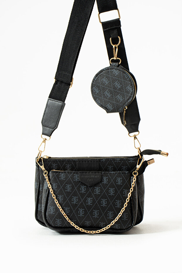 حقيبة كتف متعددة باللون الأسود - 1