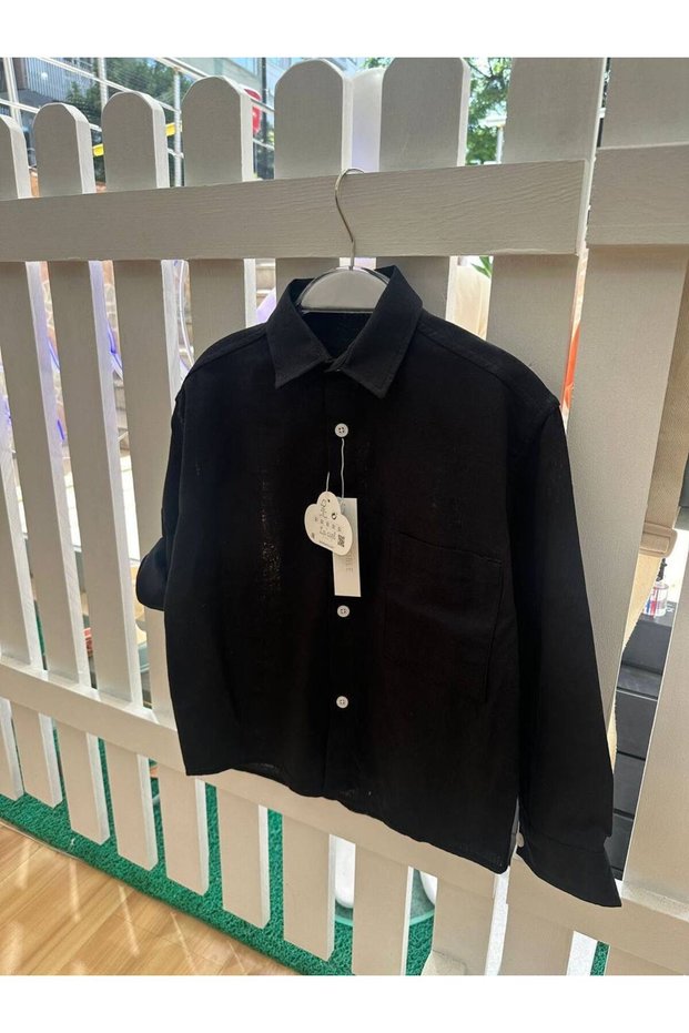 Unisex Patch Pocket Detailed Children's Linen Shirt
