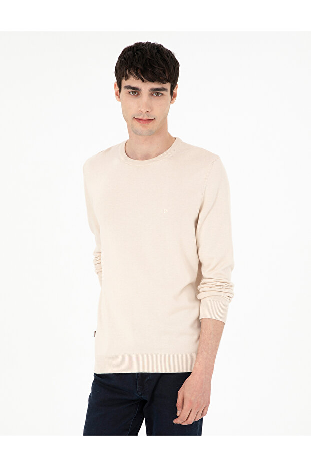Beige Slim Fit Crew Neck Basic Knitwear Sweater 50296575 -Vr011