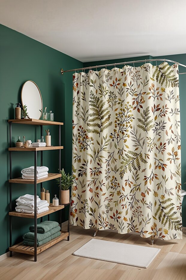 Bathroom Curtain, Green Bohemian Botanicals Patterned Shower Curtain, Bathtub Curtain 175X200Cm