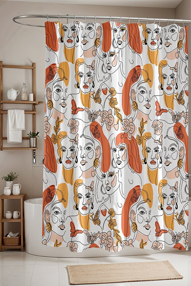 175X200Cm Abstract Minimalism Patterned Bathroom Curtain