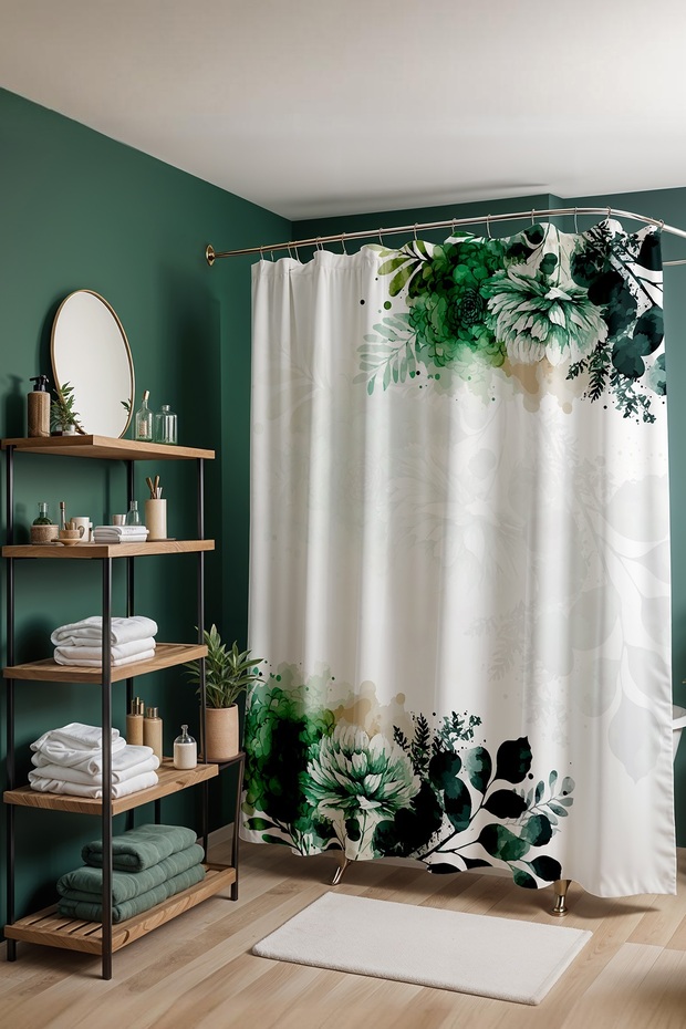 Bathroom Curtain, Botanical Flowers Pattern Shower Curtain, Bathtub Curtain 175X200Cm