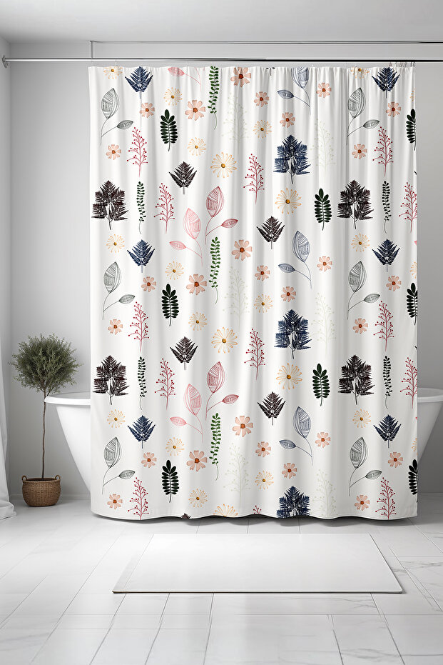 Bathroom Curtain, Abstract Flowers Branches Pattern Shower Curtain, Bathtub Curtain 175X200Cm