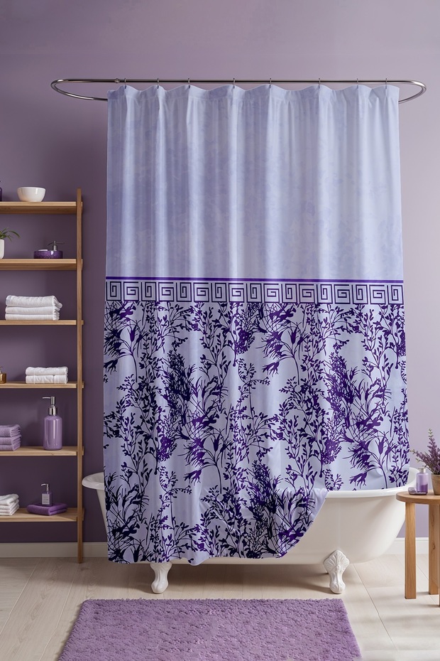 Bathroom Curtain, Purple Botanical Garden Pattern Shower Curtain, Bathtub Curtain 175X200Cm