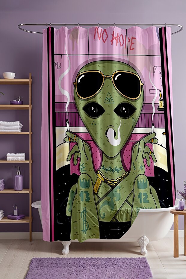 Bathroom Curtain, Forged Alien Pattern Shower Curtain, Bathtub Curtain 175X200Cm