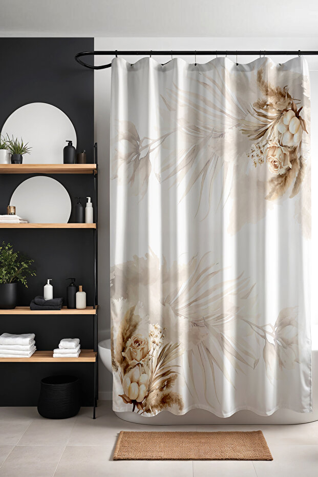 Bathroom Curtain, Soft Roses and Cottons Patterned Shower Curtain, Bathtub Curtain 175X200Cm