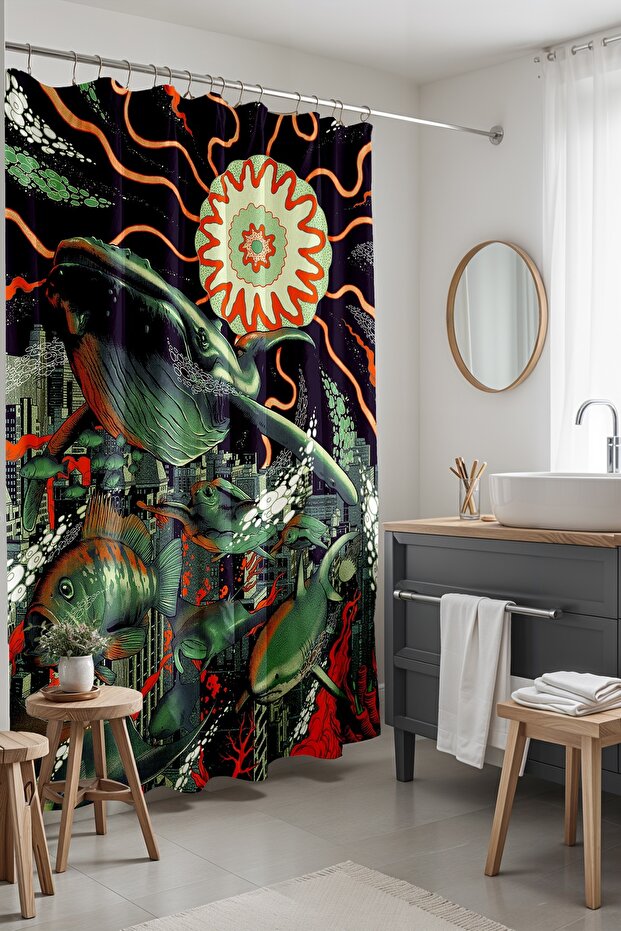 Bathroom Curtain, Escaped Fish Pattern Shower Curtain, Bathtub Curtain 175X200Cm
