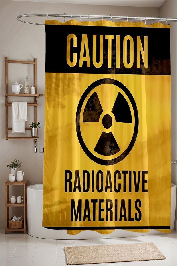 Bathroom Curtain, Caution Radioactive Substances Patterned Shower Curtain, Bathtub Curtain 175X200Cm