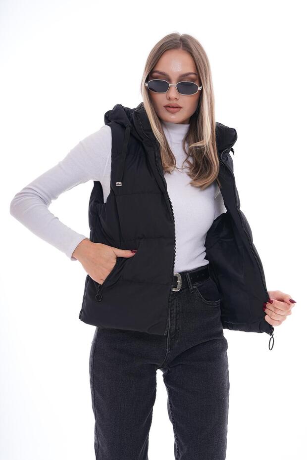 Women's Zipper Closure Hooded Inflatable Vest 255378 - 265297
