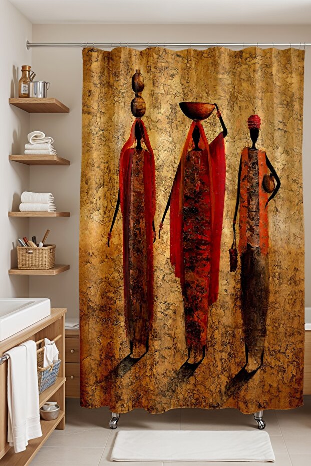 Bathroom Curtain, Black African Women Silhouette Patterned Shower Curtain, Bathtub Curtain 175X200Cm