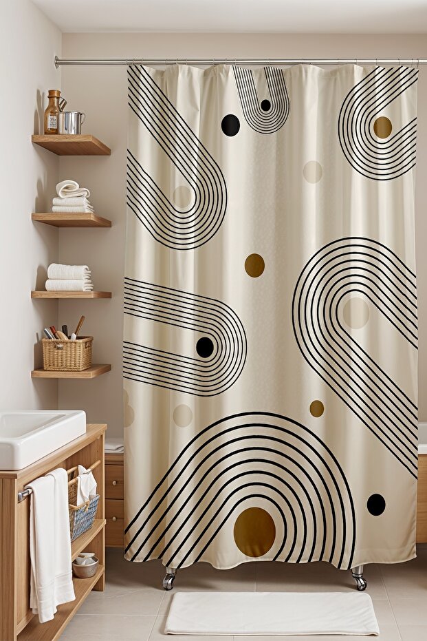 Bathroom Curtain, Bohemian Geometric Polka Dot Patterned Shower Curtain, Bathtub Curtain 175X200Cm