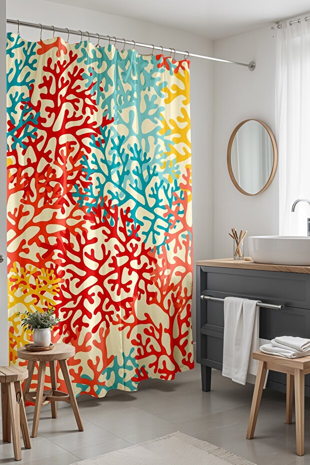Bathroom Curtain, Colorful Sea Plants Pattern Shower Curtain, Bathtub Curtain 175X200Cm