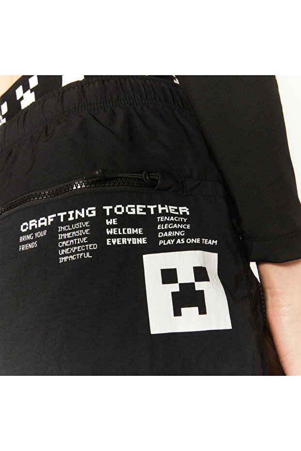 L!VE x Minecraft Unisex Regular Fit Baskılı Siyah Şort - 8