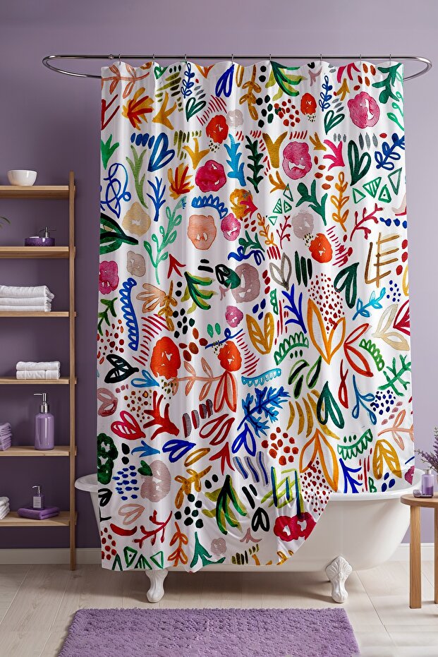 Bathroom Curtain, Ethnic Colorful Motifs Patterned Shower Curtain, Bathtub Curtain 175X200Cm