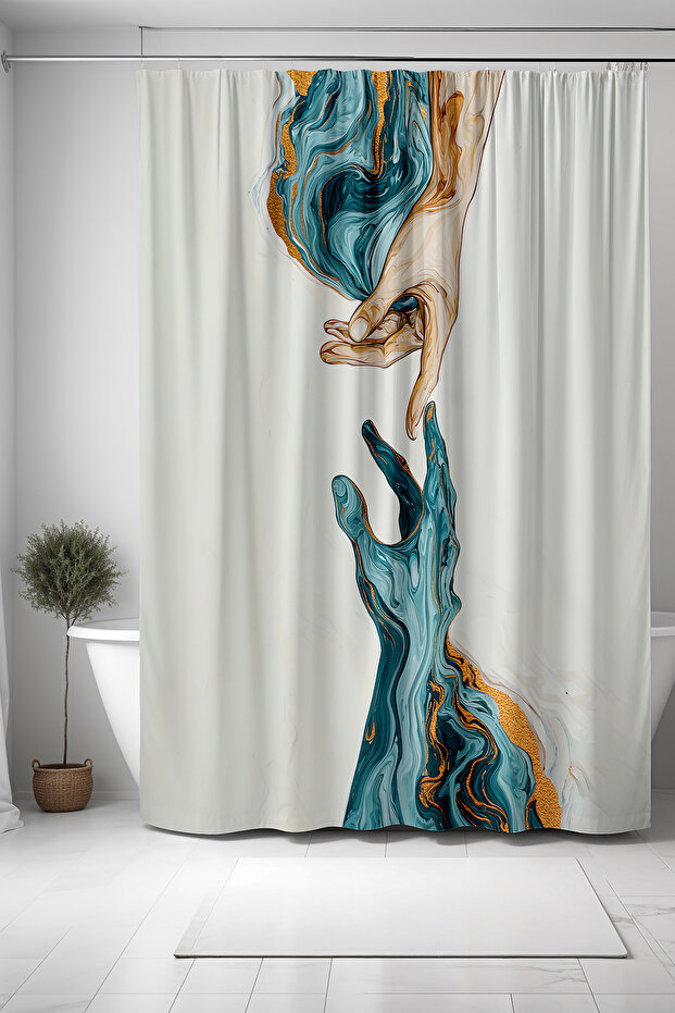 Bathroom Curtain, Earth and Water Meeting Patterned Shower Curtain, Bathtub Curtain 175X200Cm