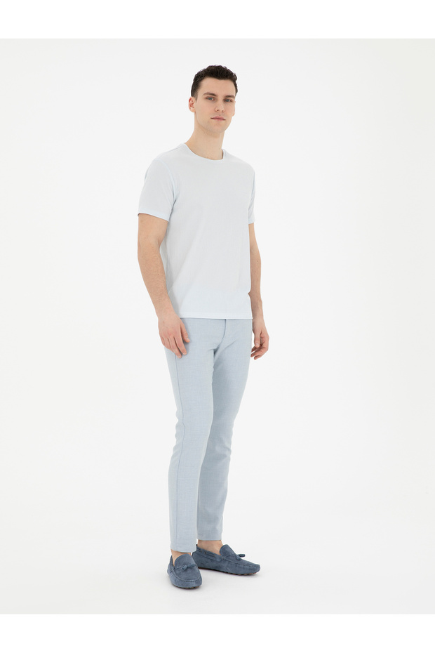 Light Blue Slim Fit Elastic Waist Canvas Trousers 50288508-Vr003