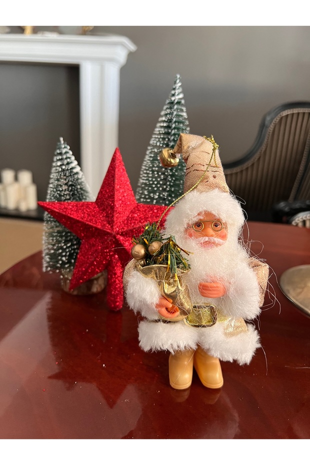 Gold Santa Claus 13 cm Stringed Gold Christmas New Year Newyear Christmas Decor Ornament Bearded with Bell