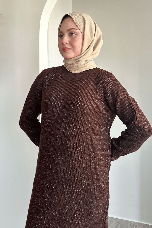 Simli Fitilli Acı Kahve Tunik - 4