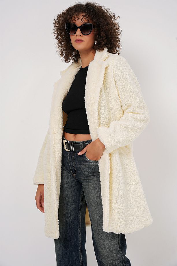 9148 Oversize Peluş Kaban - Ekru - 3