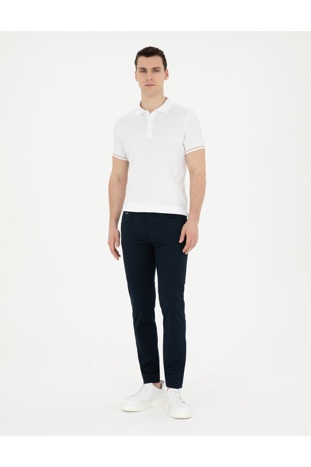 Navy Blue Slim Fit Canvas Trousers 50289196-Vr033