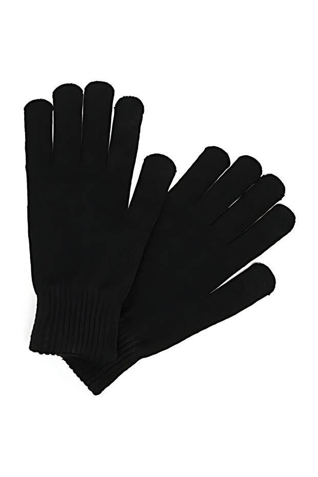Siyah Çiftkat Yün Eldiven - 2