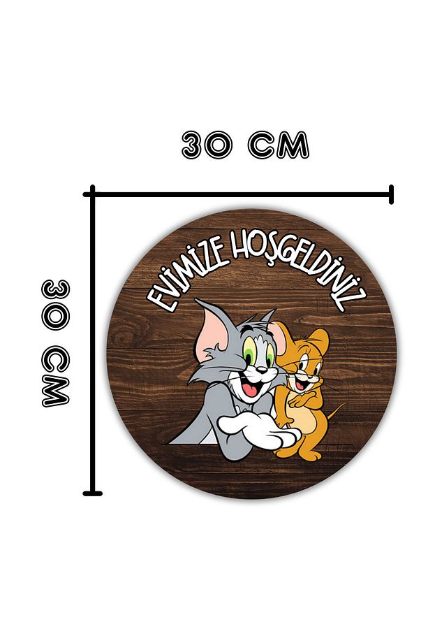 Modern Ahşap Kapı Süsü - Ahşap Zemin Tom ve Jerry Duvar Süsü - Dış Mekan Kapi Susu - 4