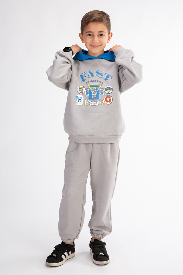 Boy's Printed Hooded Tracksuit Set