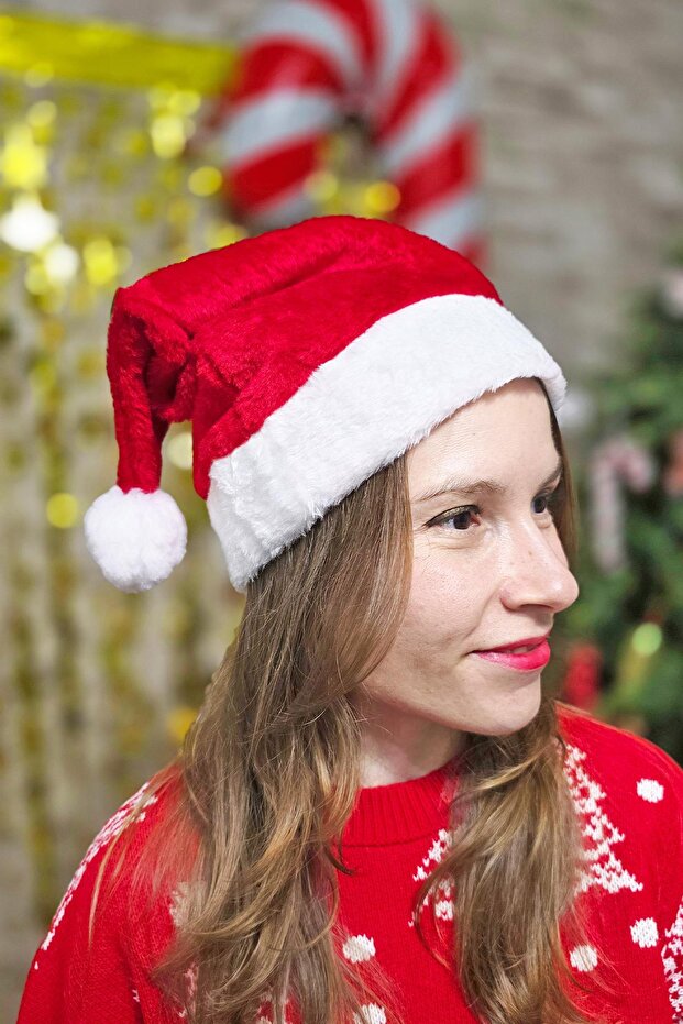 Thick Velvet Christmas Hat Santa Claus Hat Luxury Tip Thick with Pompom