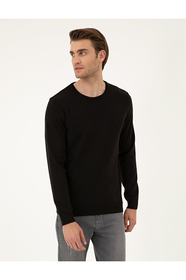 Black Slim Fit Crew Neck Basic Knitwear Sweater 50296575-Vr046