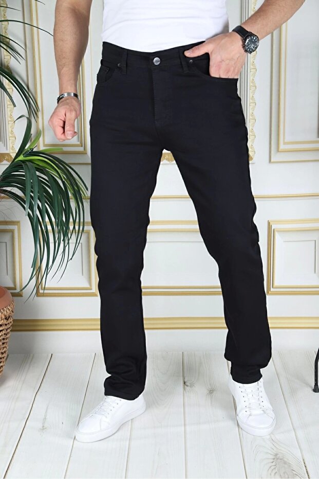 Men's Black Top Pocketed Beaded Regular Fit Casual Fit Stretchy Chino Linen/canvas Cotton Pants