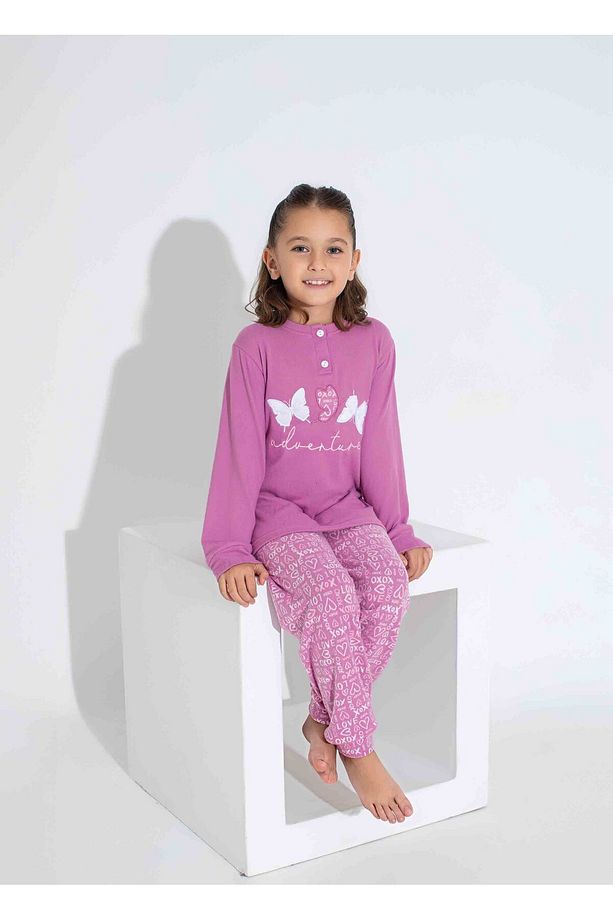 Kız Genç VE Çocuk Uzun Kollu Termal Kumaş Kışlık Sıcak Tutan Pijama Takımı - 1