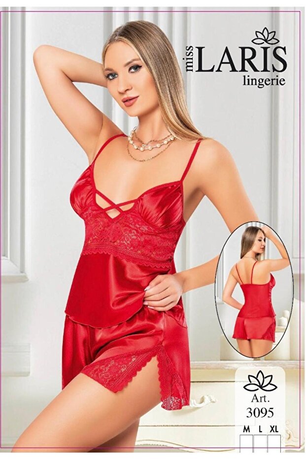 Satin Red Nightgown Set with Shorts