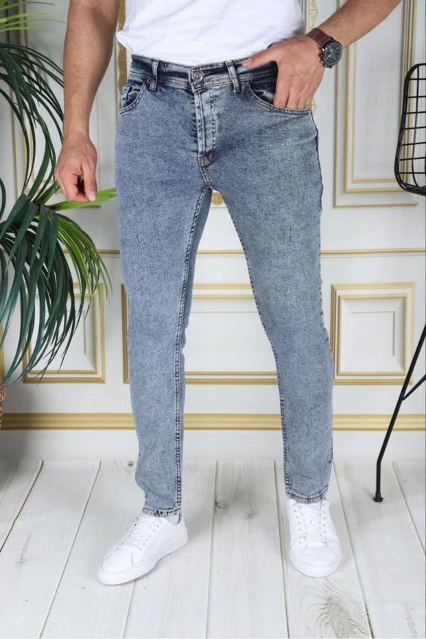 Men's Denim Trousers Slim Fit Narrow Cut Regular Waist Blue Jeans