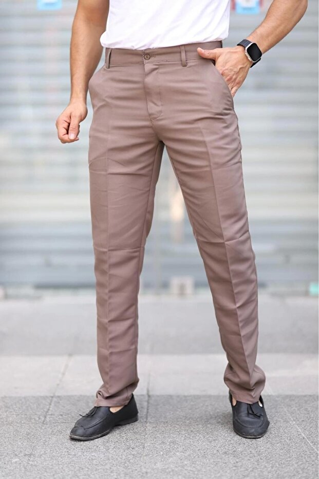 Classic Cut Milk Coffee Seasonal Side Pocket Linen Polyviscon Fabric Dad Pants Fabric Trousers