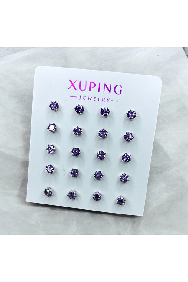 Mini boy mor çelik elmas küpe - 1