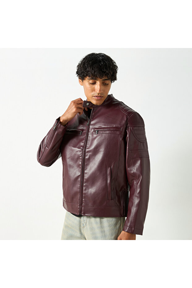 سترة راكبي الدراجات النارية ذات السحاب الصلب مع جيوب - 1