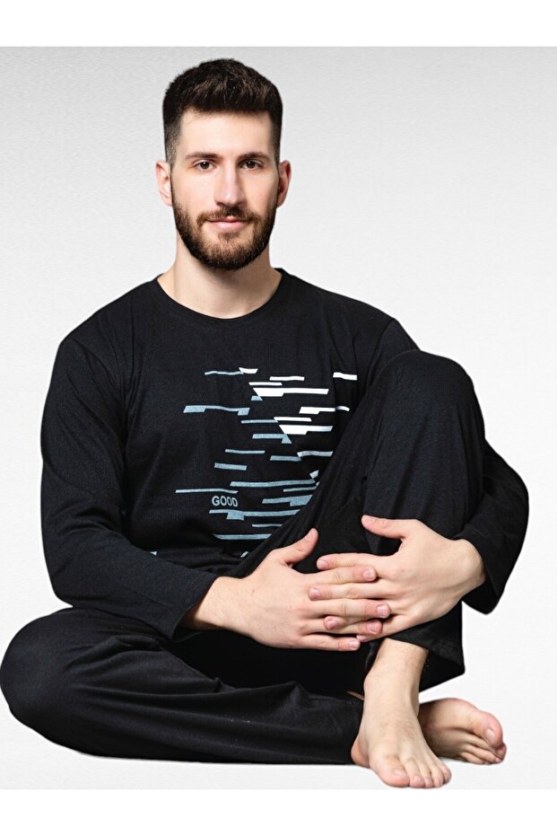 طقم بيجامة رجالي من القطن - 1