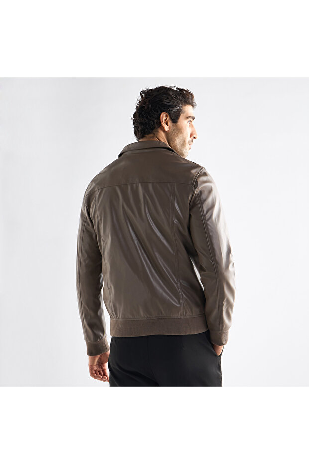 Solid Biker Jacket With Zip Closure And Pockets - 3