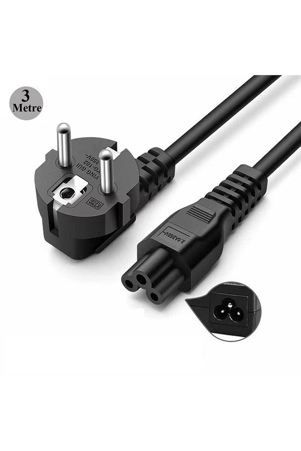 3 Metre Notebook Laptop Şarj Adaptörü C5 3lü Yonca 3 Pinli Dizüstü Bilgisayar Power Güç Kablosu - 3