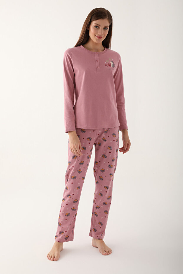 Welcome Autumn Pink Women's Long Sleeve Pajama Set