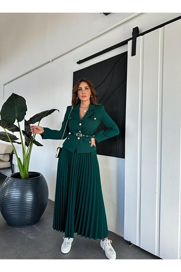 Premium Emerald Green Jacket and Skirt Set