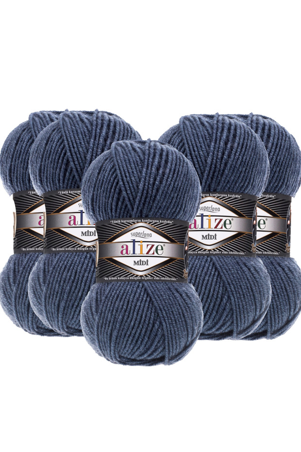 5 Adet Midi Alize Süperlana Midi Orta Kalın Yünlü İplik 100 gr. 170 mt.203 - 1