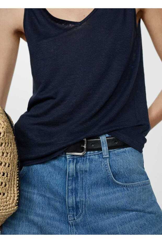 Düğümlü askılı keten bluz - 8