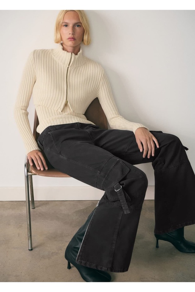 Fermuarlı kargo jean pantolon - 5