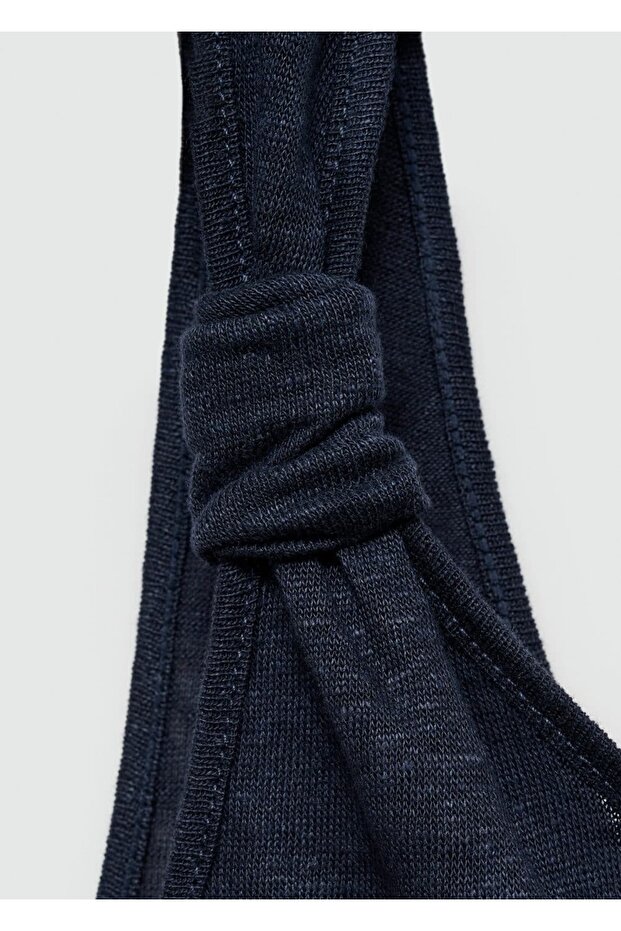 Düğümlü askılı keten bluz - 6