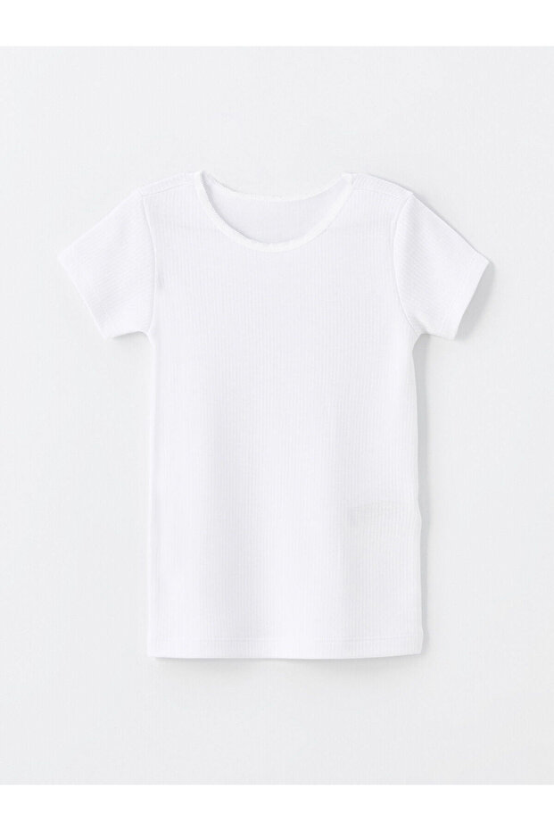 Lcw Kids White Crew Neck Short Sleeve Girls Undershirt